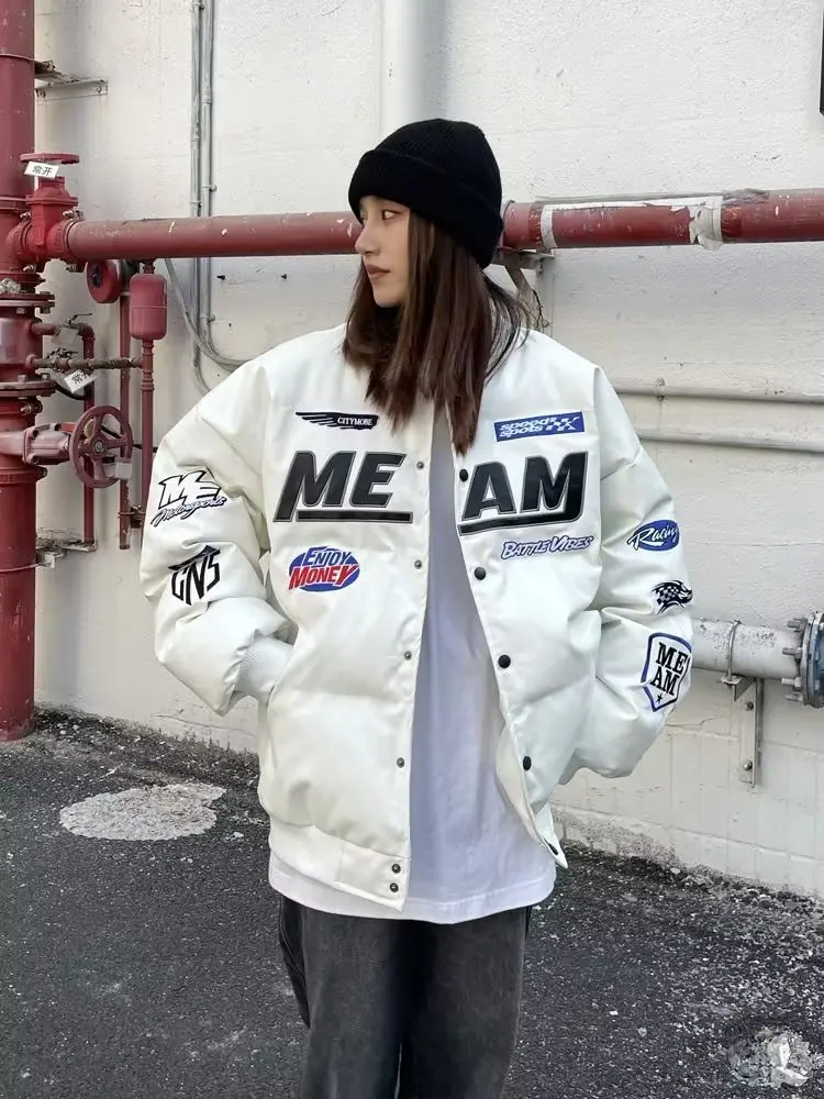 Street Hip Hop Winter Coat Women'S Leather Clothes Harajuku Letters Print Loose Skateboard Fashion Button Jacket Warm