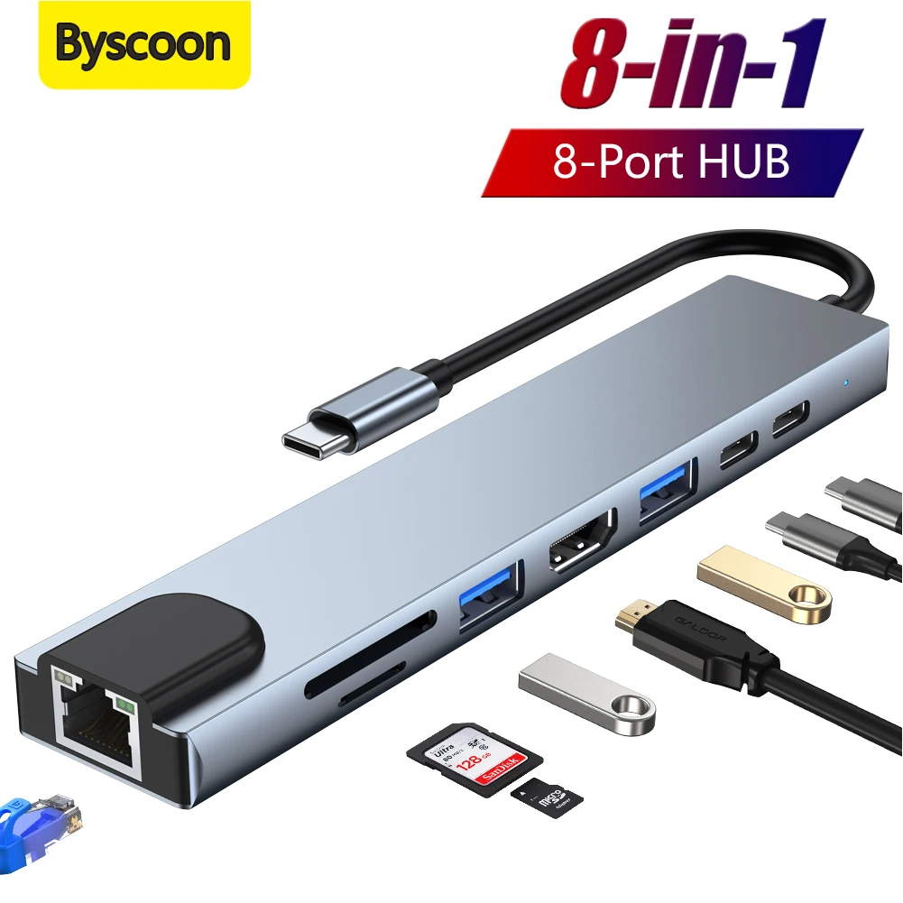 

Byscoon Type C HUB To USB 3.0 2.0 Splitter TF/SD Card Slot Adapter USB C HUB For Huawei MateBook MacBook 5 in 1 Docking Stations