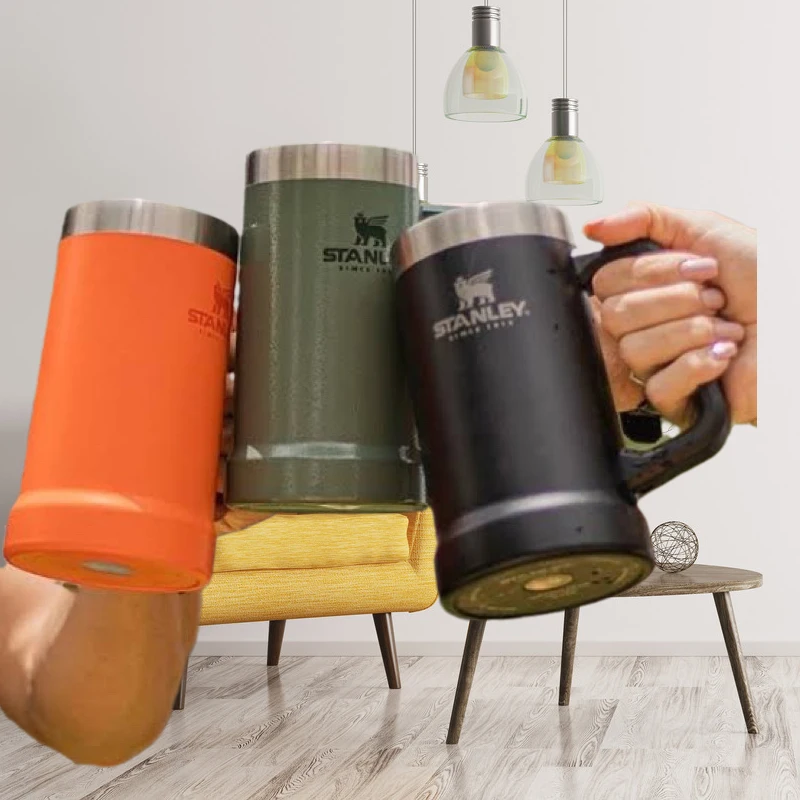 

2022 Qatar Original Stanley Outdoor Beer Cup With Handle Mug Thermal Insulation 304 Double Wall Stainless Steel Beer Cup