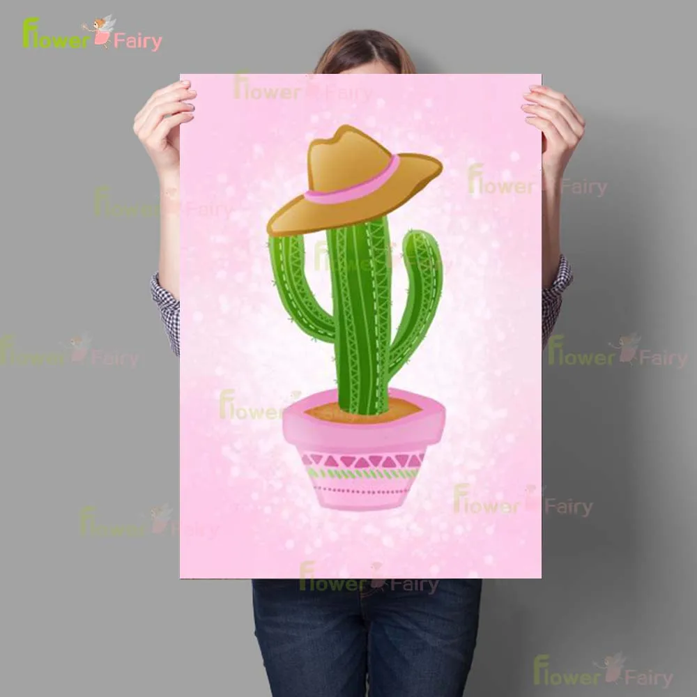Кактусы розовые натуральные настенный постер в скандинавском стиле для гостиной
