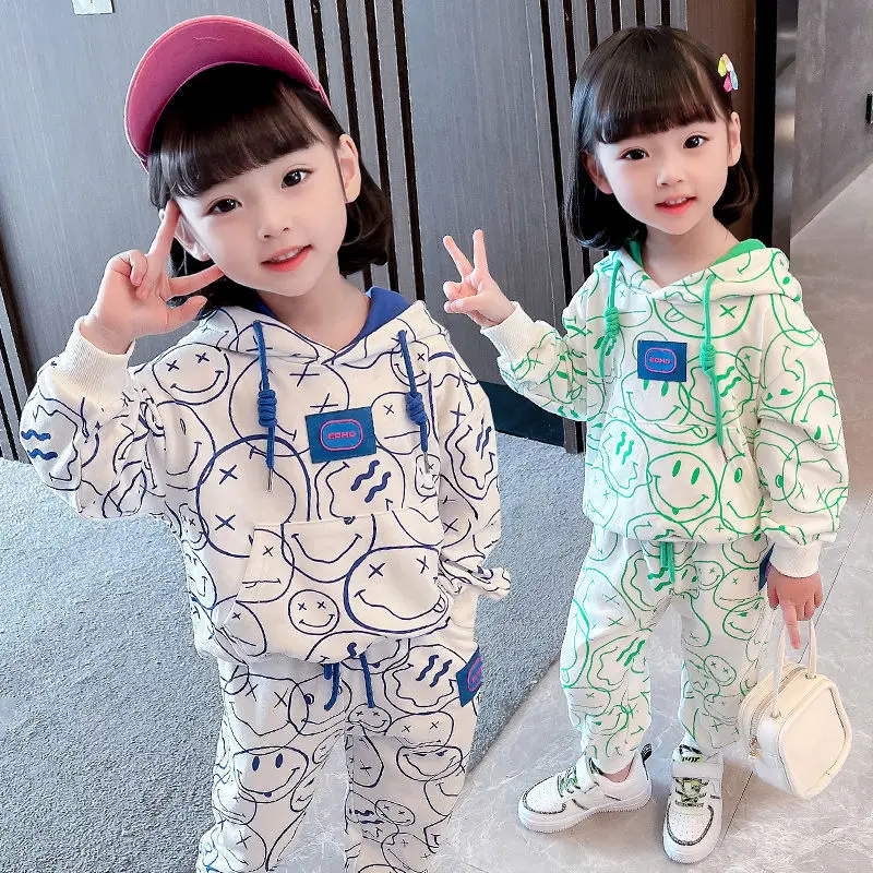 

Girls Suit 2022 Autumn New Style Internet Red Children's Korean Edition Foreign Sweatshirt Long Pants Baby Sports Two-Piece