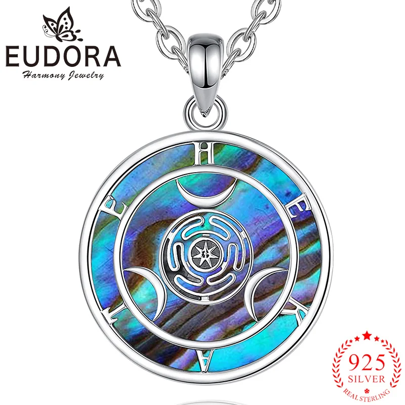 

Eudora 925 Sterling Silver Hecate's Wheel Moon Necklace Colorful Abalone Shell Pendant Men Women Exquisite Wicca Jewelry Gift
