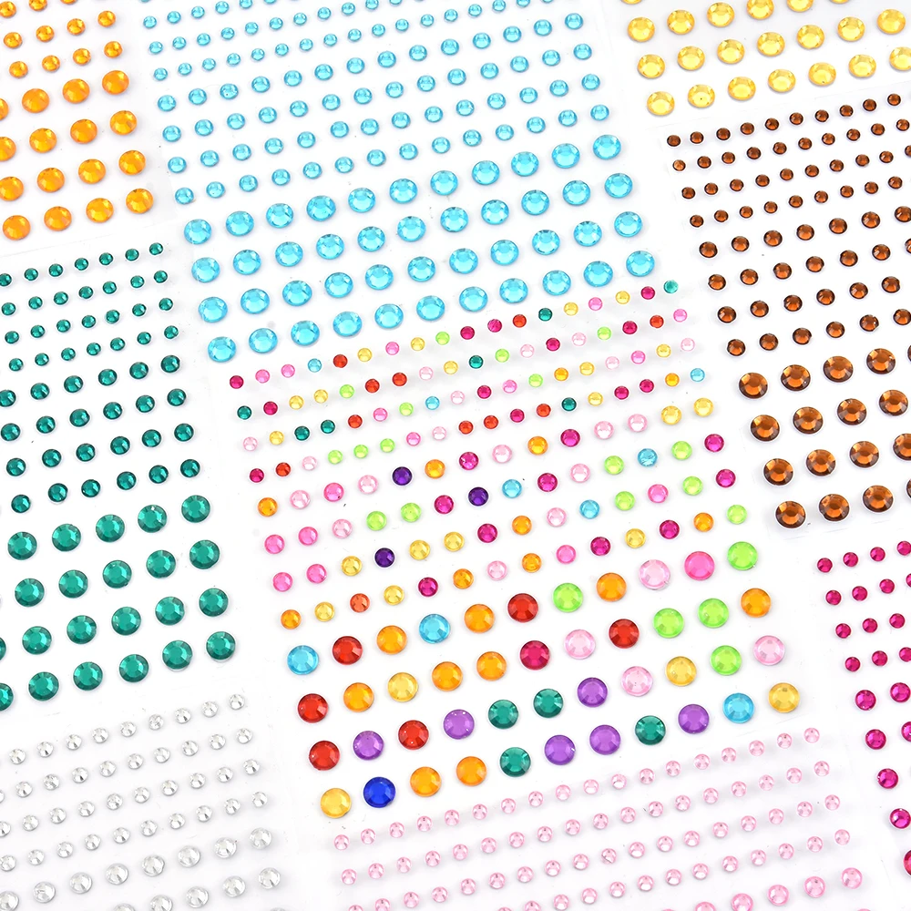

3/4/5 mm Colorful Acrylic Tattoo DIY Decal Art Crystal Diamond Bling Rhinestone Self Adhesive Stickers for Phone Case Decoration