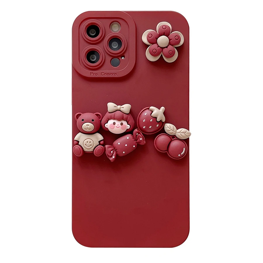 

Cute Stereo Doll Bear Solid Color Silicone Phone Case For Iphone 13 12 Mini 11 Pro Max X Xr Xs Max 7 8 Plus Se 2020 13Pro Fundas