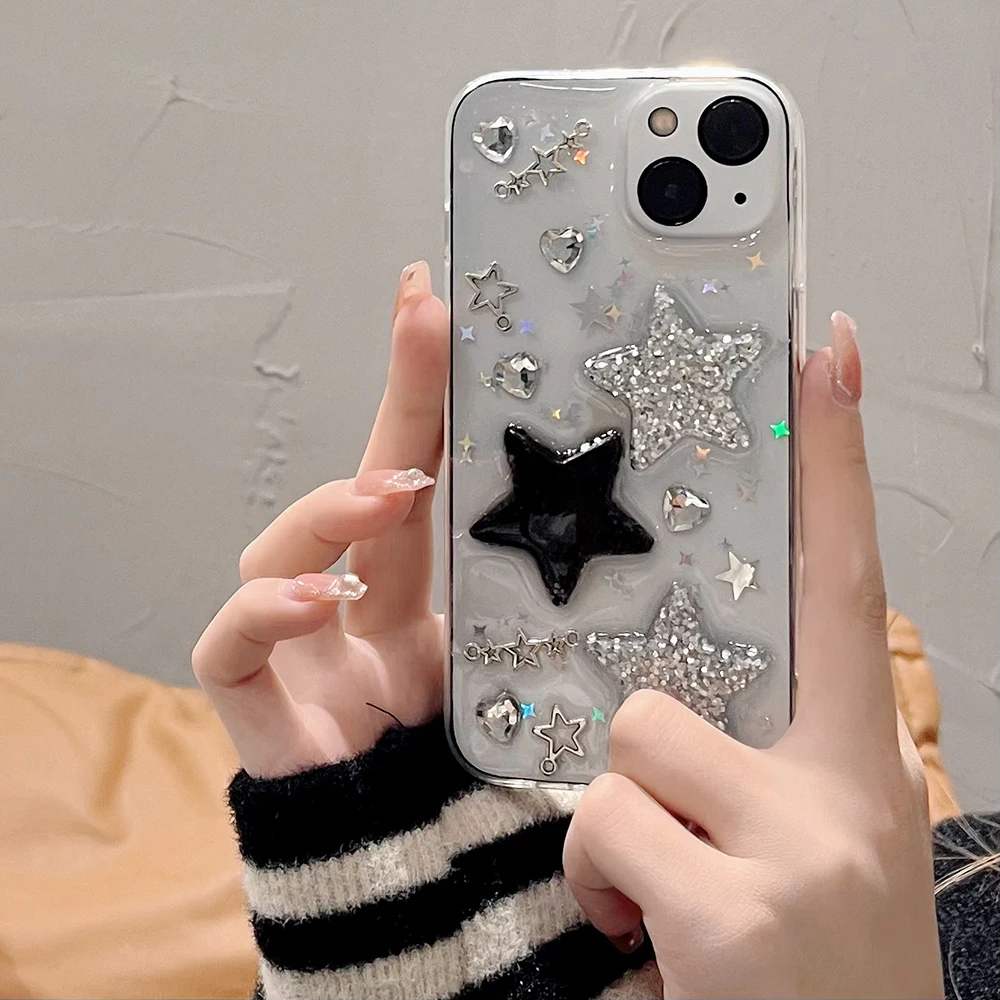 

Qianliyao 3D Sequin Star Phone Case For iPhone 14 13 12 11 Pro Max X XR XS Max 7 8 plus Transparent Soft Shockproof Back Cover