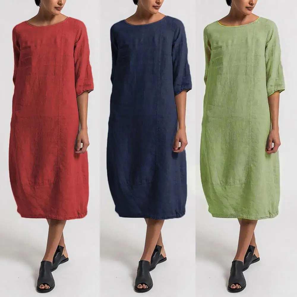 

2023 Summer Cotton Women's Dress Black O-neck Short Sleeve Loose Casual Dresses Female Spring Beach Clothes Ladies