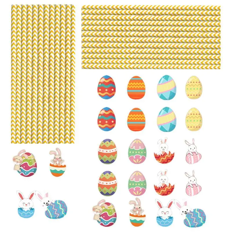 

Детские Мультяшные соломинки, 24 шт., пасхальные, многоразовые, с кроликом, необыкновенная, зеленая, бриллиантовые декорации и принадлежност...