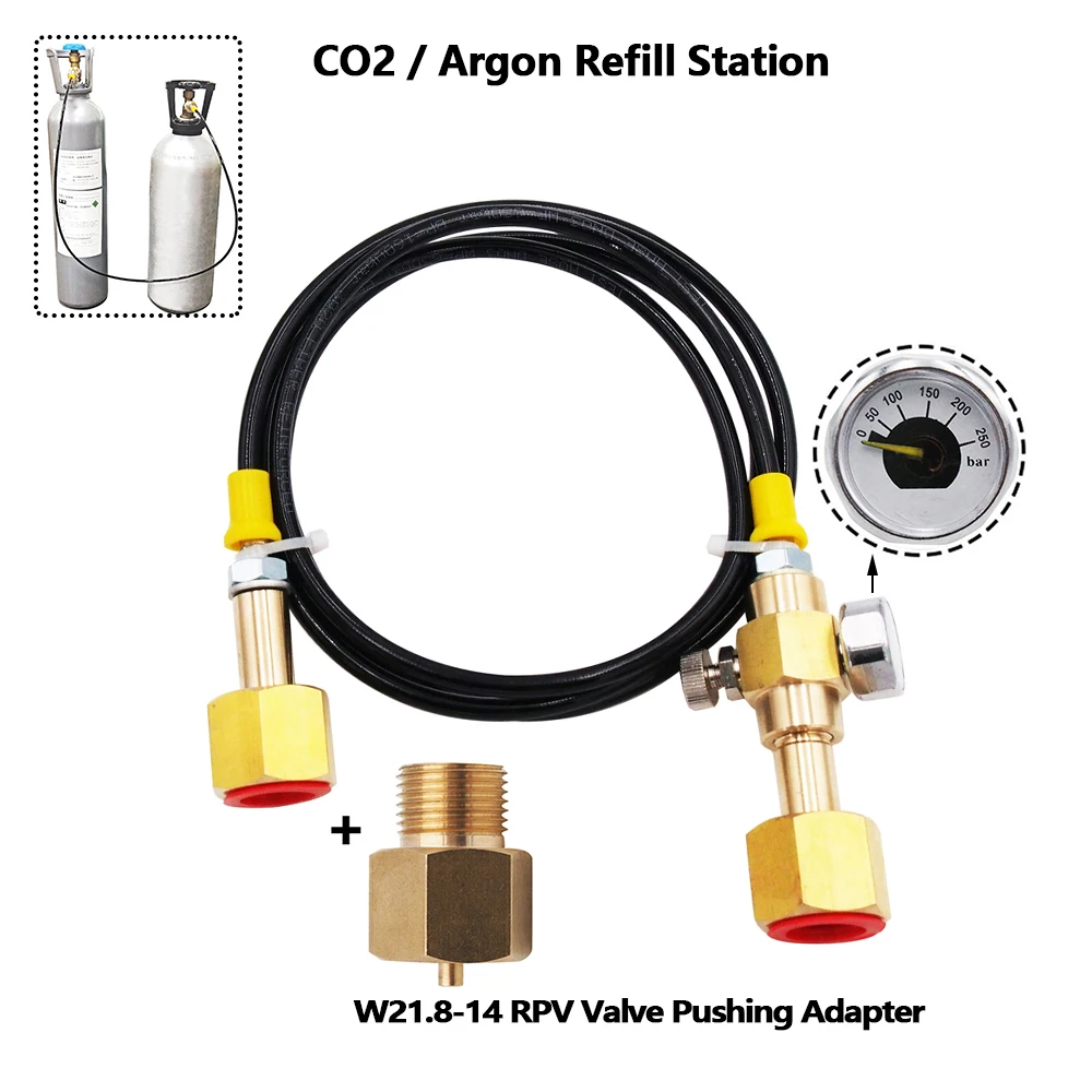 

СО2 бак заправка станция зарядки передача с 1,5 м 5 футов шланг W21.8-14 W21.8-14 с 250бар манометр w/ RPV клапан толкающий адаптер