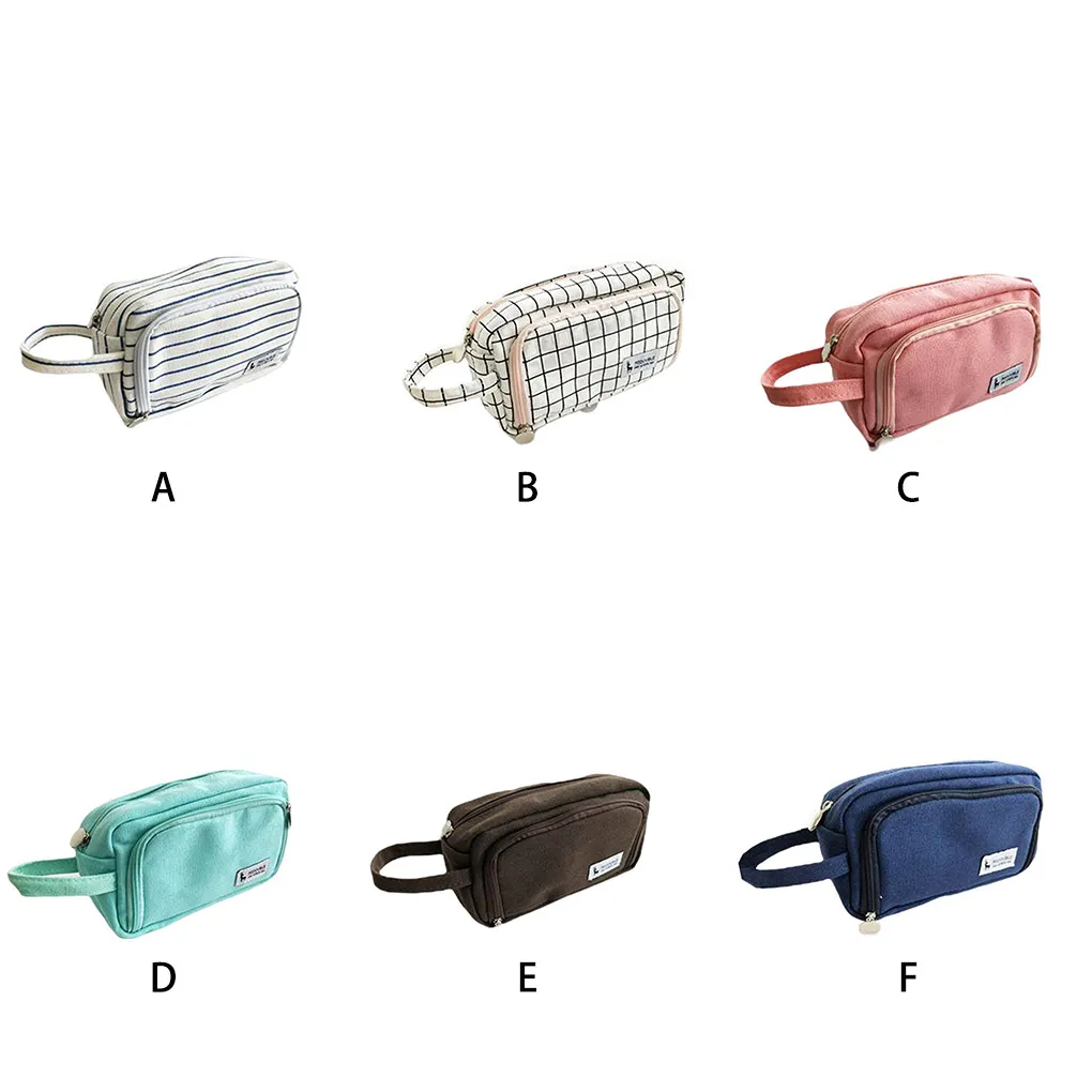 

Students Pencil Zipper Bag Hotel Pens Storage Case Double Layers Hand Held Organizer Stationery Accessories Blue