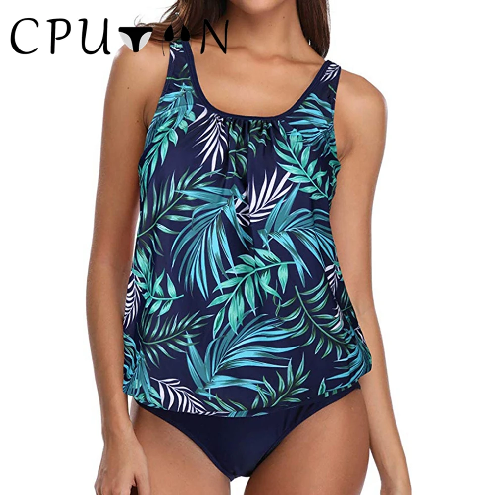 

CPUTAN 2023 Plus Size Tankini Two Piece Bikinis Set Women Swimwear Swimsuit Tummy Control Summer Print Beachwear Bathing Suit
