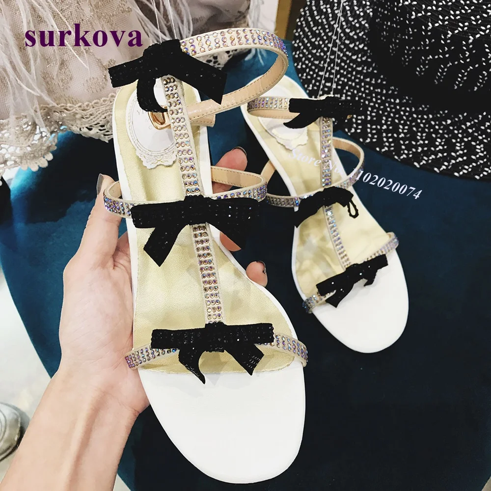 

Rhinestone Chunky Heel Sandals 2022 New Designer Crystal Butterfly Knot Round Toe Buckle Strap Ladies Sandals Party Wedding Shoe