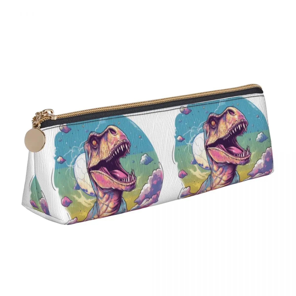 

Dinosaur Leather Pencil Case Sky Landscape University Teenager Zipper Pencil Box Kawaii Print Triangle Pen Bags