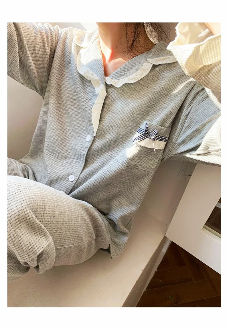 Women's Bow Sweet Pajamas Set Full Sleeve Tops Long Flare Pants Sexy  Pyjama Big Size Mom Homewear Cozy Sweet Sleepwear