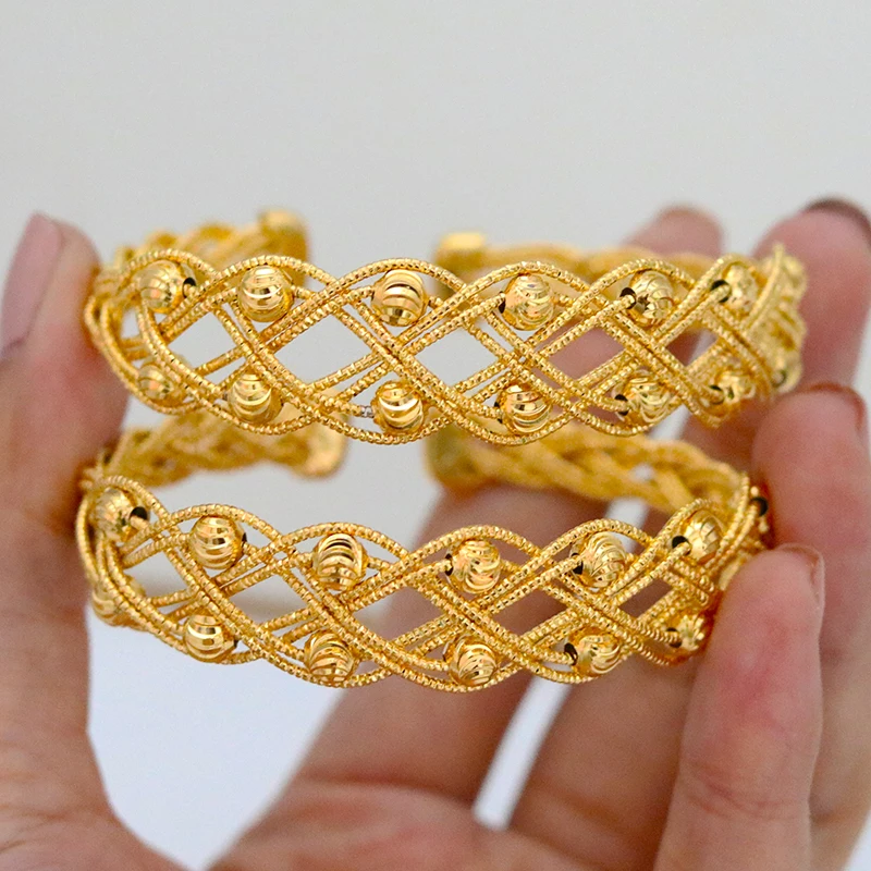 

2Pcs Fashion Ball Gifts Ethiopian Beaded Bracelets Wedding Jewelry For Women Classic Bracelets Bride Ladies Solid Gold