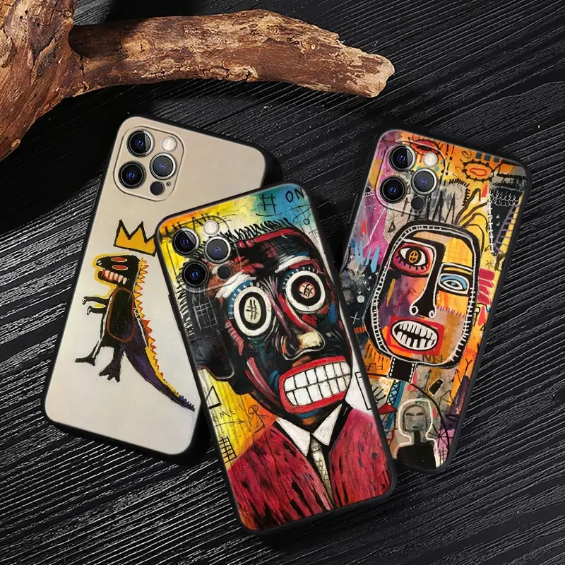 

J-Jean-Michel Basquiat Graffiti Art Paiting Black Cover For Apple iPhone 13 14 12 11 Pro Max Mini XR XS X 6 7 8 Plus Cases Funda