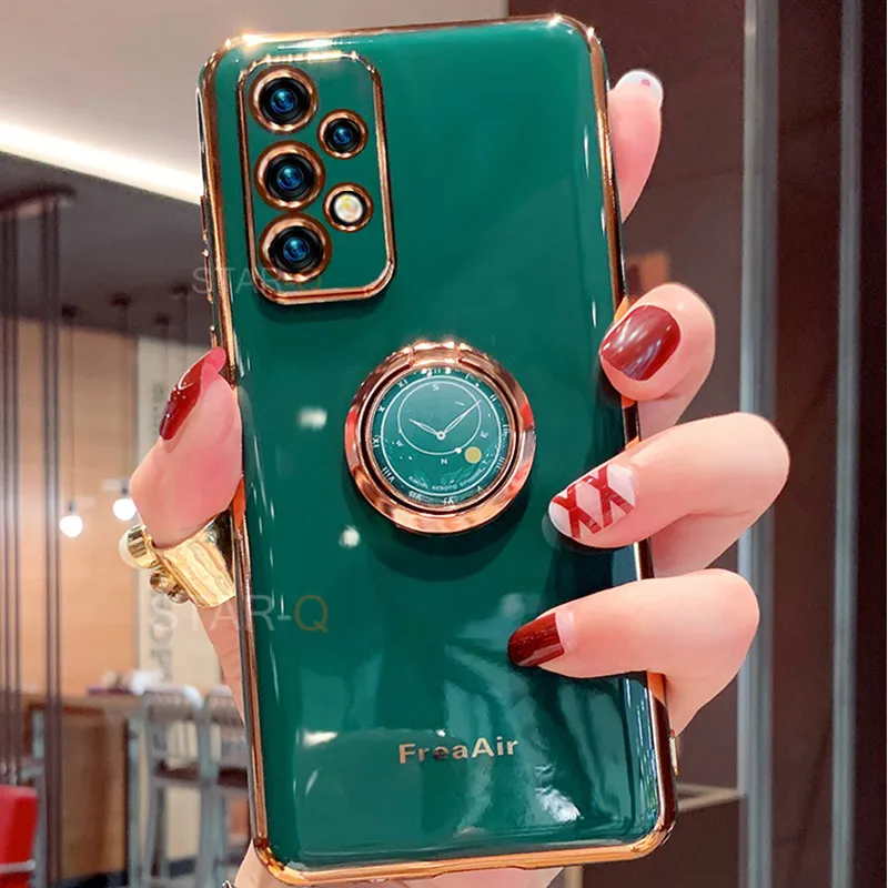 

A 53 33 73 13 23 Luxury Plating Ring Holder Case For Samsung Galaxy A53 A33 A73 A13 A23 4g 5g 2022 Silicone Cover A52 A32 A72