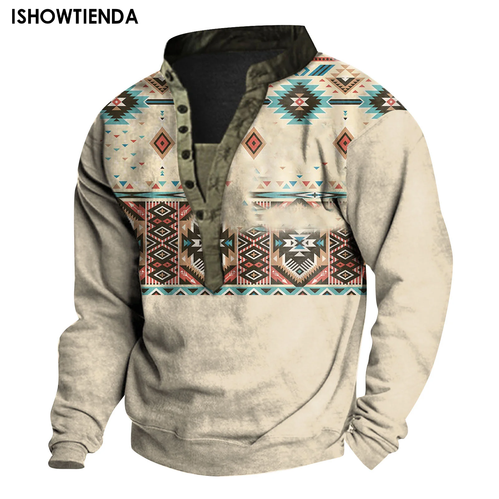 

Men's Outwear Loose Sweater For Men 2023 Winter Vintage Men's Top Warm Printing Thick Fleece Long Sleeve Pullovers With Button