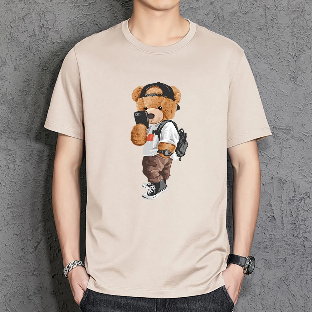 

Mr. Bear Who Took A Selfie In The Street Male Tshirt Classic Cotton Clothing Sports Quality Clothes Oversize Soft T Shirts Men