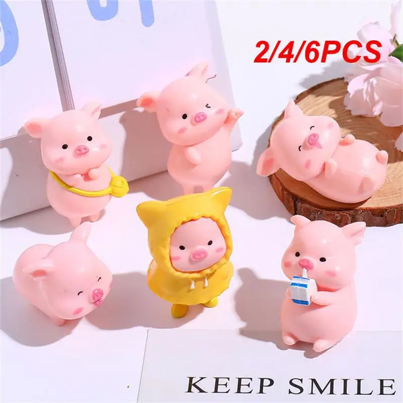

2/4/6PCS Cute Cartoon Pink Pig Figurine Miniaturas Ornament Resin Piggy Statue Collection Toy Fairy Garden Mini Miniatures