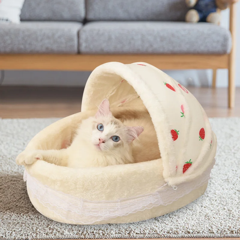 

Лежанка для домашних животных, Милая Кружевная кошачья кровать с принтом фруктов, мягкая плюшевая подстилка для щенков, маленьких собак и кошек
