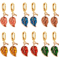 jq 2pairs fashion colorful alloy enamel leaf pendant earrings women simple gold hoop earrings plant jewelry wholesale new trend