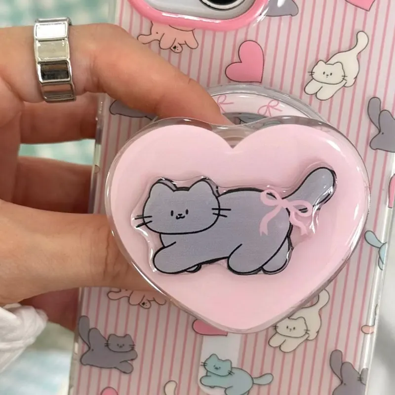 Мультяшный кот Love Heart Серый Розовый бантик для Magsafe Магнитные аксессуары