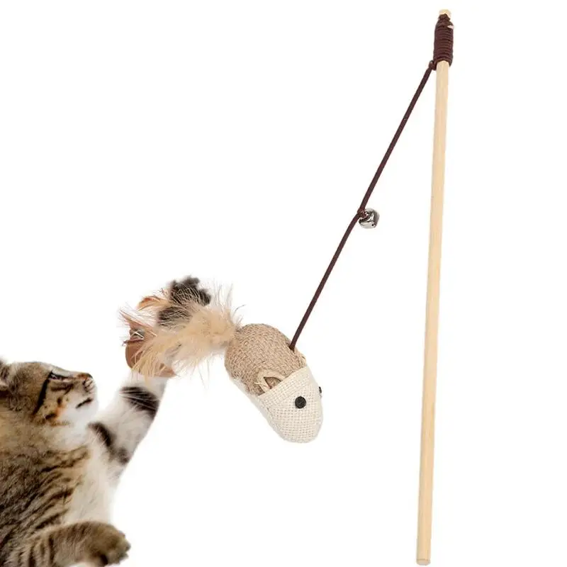 

Interactive Teaser Featheren Toys With Metal Bell Wood Pet Cat Toys Rod Cat Wand Toys Funny Stick Pet Cat Accessories
