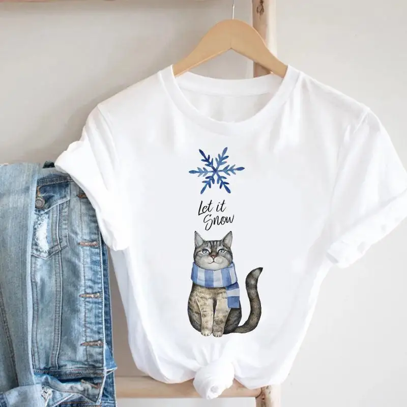 

Trend Print Merry Christmas Women New Year Happy Holiday Snowflake 90s Cute Cartoon Tshirt Graphic T-shirts Top Travel Tee