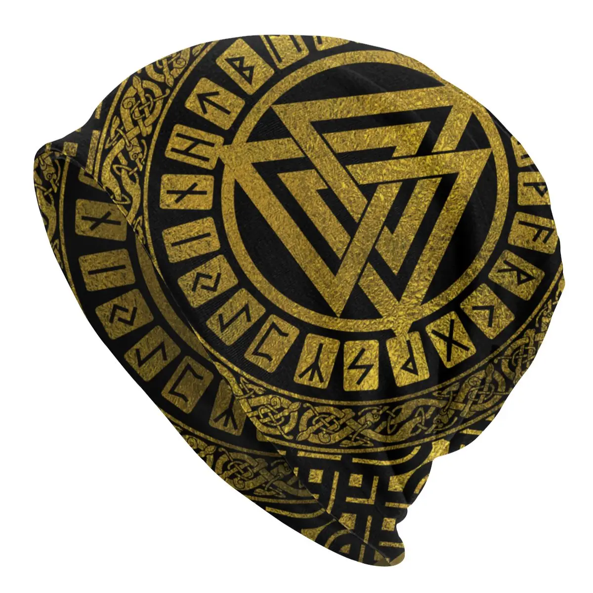 

Gold Metallic Valknut Skullies Beanies Hats Vikings Hip Hop Autumn Winter Men Women Caps Adult Warm Dual-use Bonnet Knitted Hat