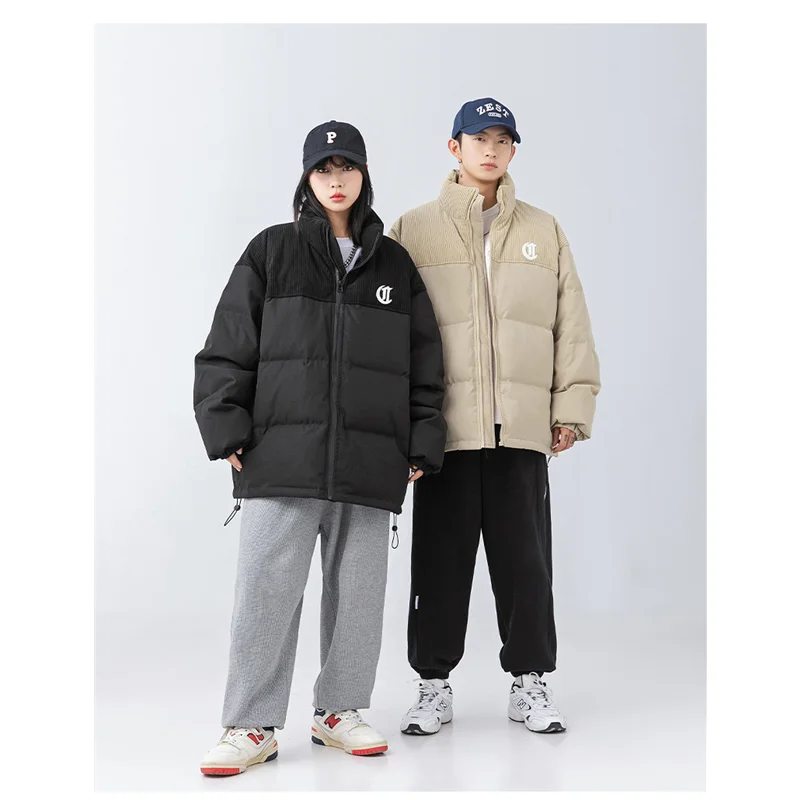 Streetwear Men New Style Black Keep Warm Bread Jacket Thicken Recreational Loose Down Jacket Temperament Comfortable Coat Female