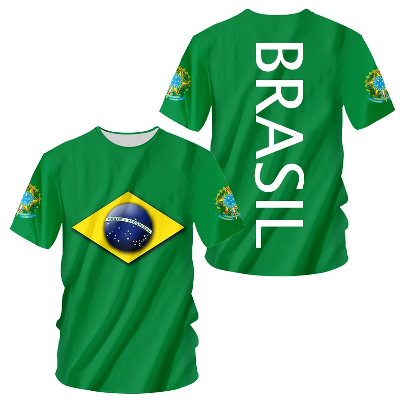 Men's T-Shirt Brasil National Emblem Printed O Neck Short Sleeve Fashion Cool Streetwear Large Size Loose Tee Shirt Customize