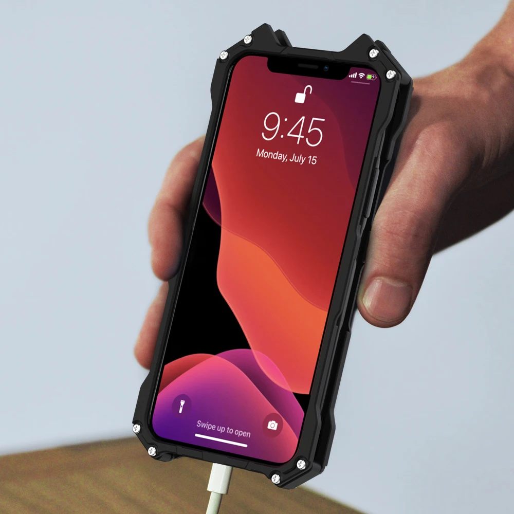 R-just Style Protection Case For Iphone 13 12 11 Pro Max Mini Metal Aluminum Shell Hybrid Cases For Iphone X Xr Xs Max Se 2020