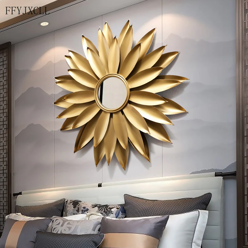 

Wall Decor Mirror European-Style Creative Restaurant Background Wall Hanging Porch Mirror Wall Ornaments Gold Iron Pendant