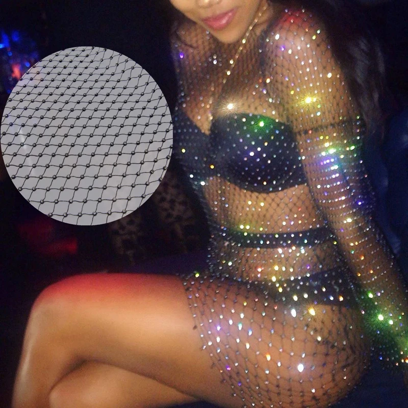 1 ярд блестящая Стразы ткань кристальная сетка стрейч ажурная отделка лента