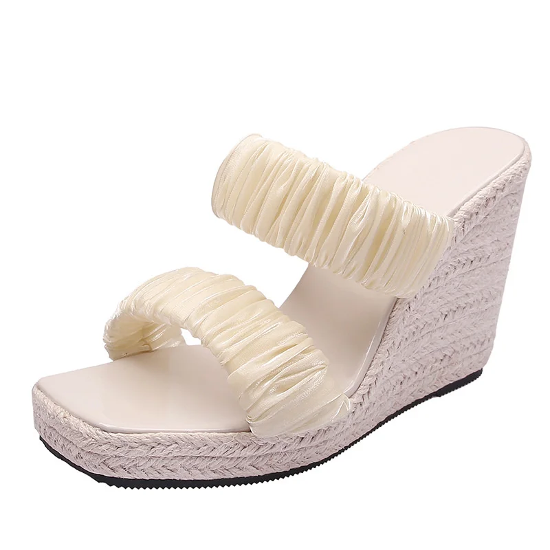 

Женские босоножки на танкетке 10 см, черные босоножки на танкетке, лето 2022