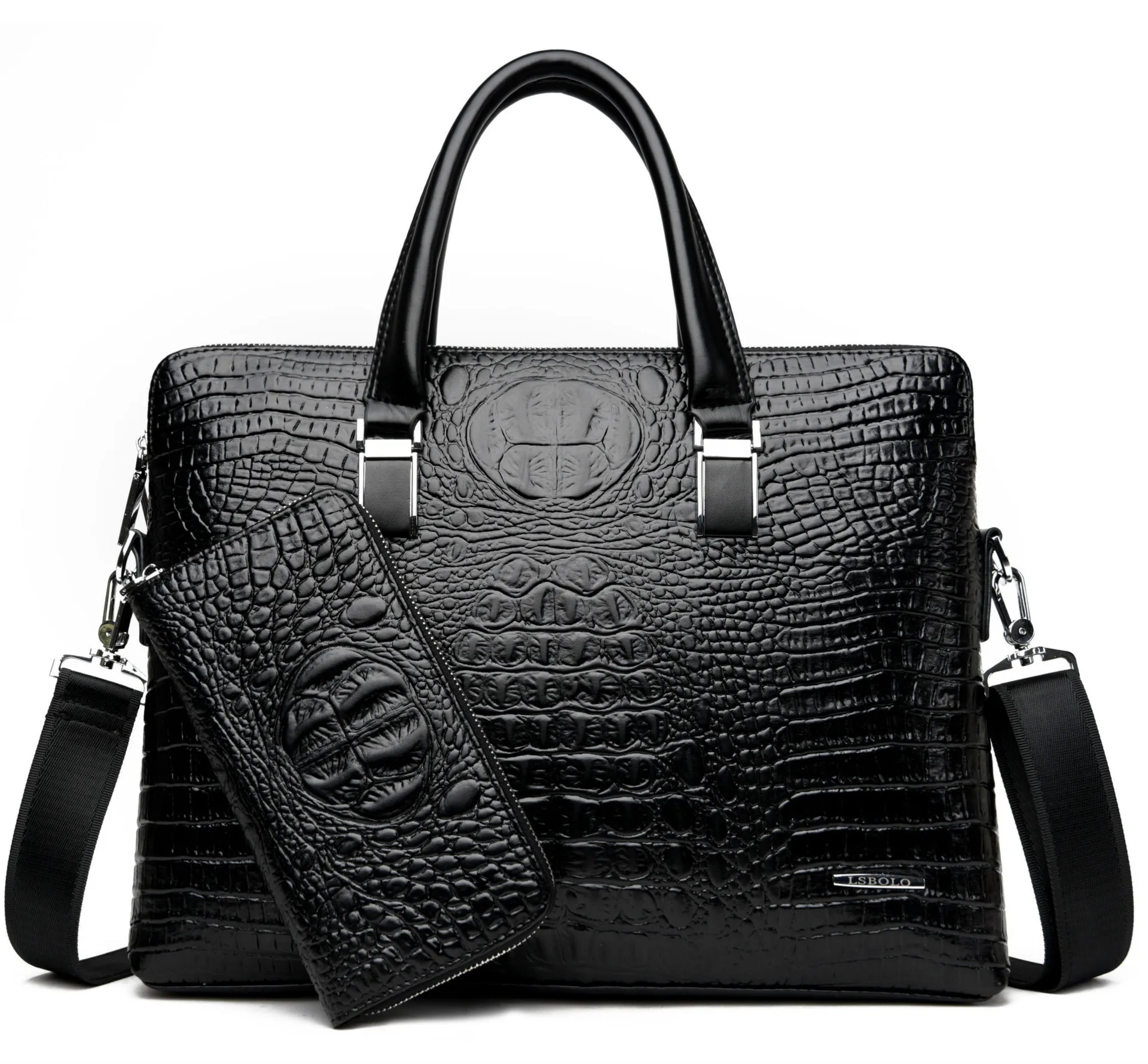 

Men's Brand Crocodile Pattern Briefcases Designer Alligator PU Leather Handbag Business office laptop bag male Vintage Tote 2022