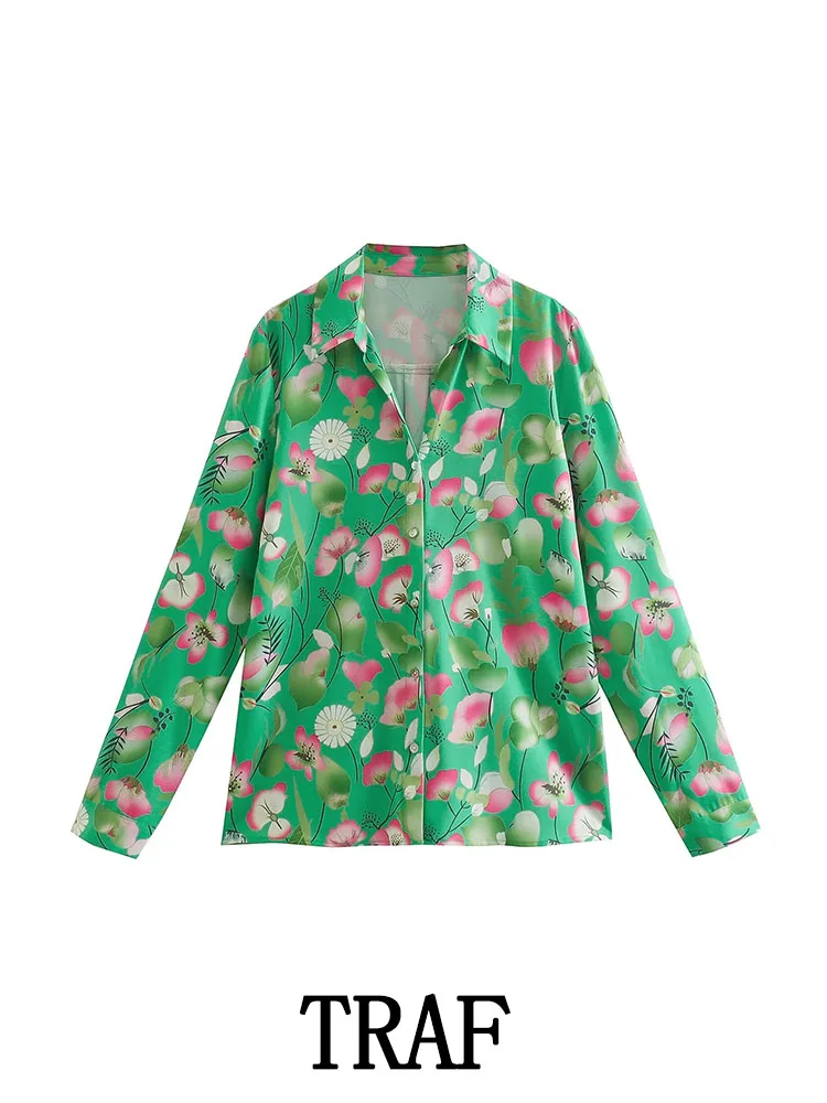 

Женская винтажная рубашка с цветочным принтом, длинным рукавом и отложным воротником