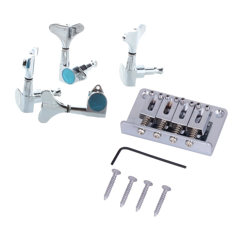 

Chrome Sealed Bass Tuning Pegs Tuners Machine Heads 2L + 2R & Cigar Box Guitar Parts: 4-String Chrome Hard-Tail Adjustable Bridg