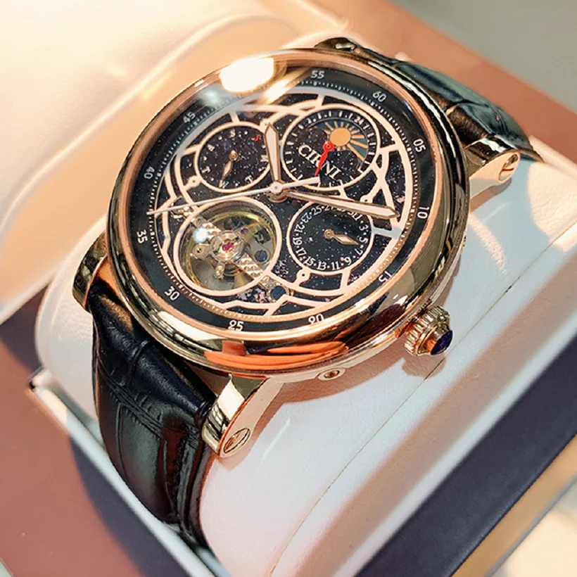 

Tourbillon Skeleton Watches Men Luxury Automatic Mechanical Wristwatches 42mm Star Dial Sapphire Crystal Waterproof Watch CIRNI