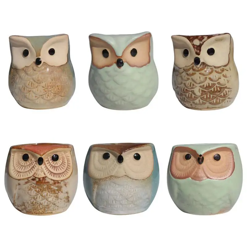 

Succulent Pots 6 Pieces Owl Ceramic Flower Pots Mini Cute Animal Cactus Container With Drainage Holes Living Room Kitchen