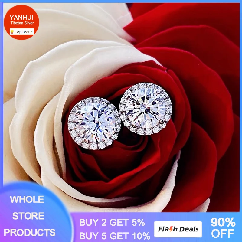 

Original Tibetan Silver Earrings Women Simple Fashion Crystal Stud Earrings Wedding Jewelry Fashion Accessories