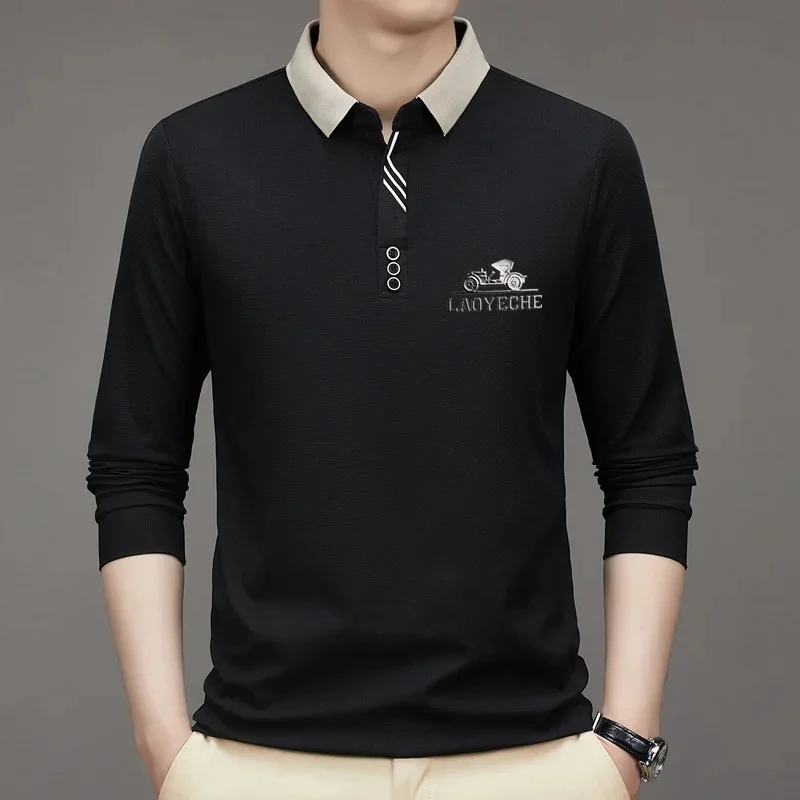 Laoyeche 2024 металлические этикетки отложная рубашка поло с длинными рукавами