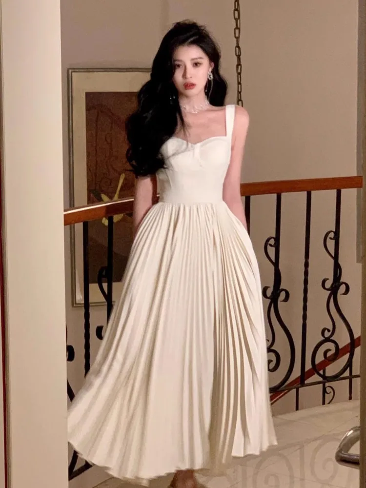 

Женские Модные Плиссированные Свадебные вечерние платья, Новинка лета 2023, элегантные большие свободные платья без рукавов, Женская Корейская одежда