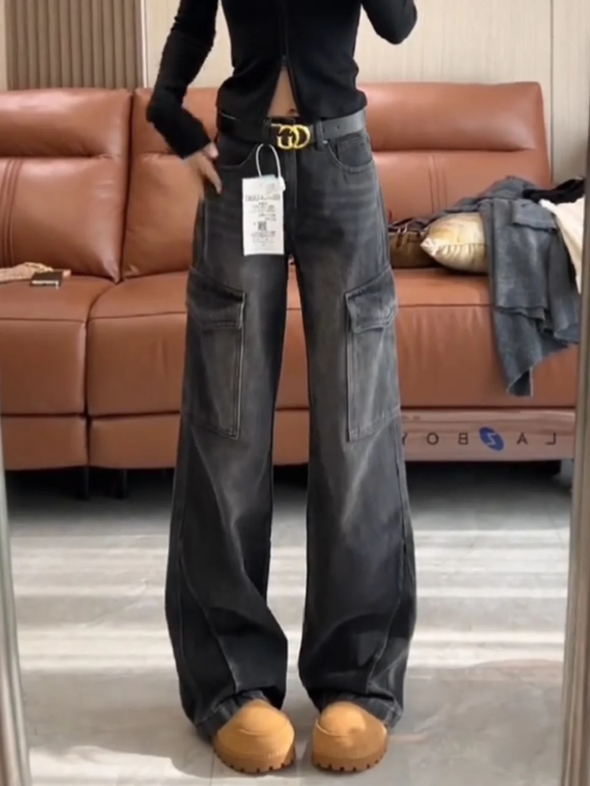 Женские винтажные широкие джинсы-карго больших размеров осень-зима 2023 новые