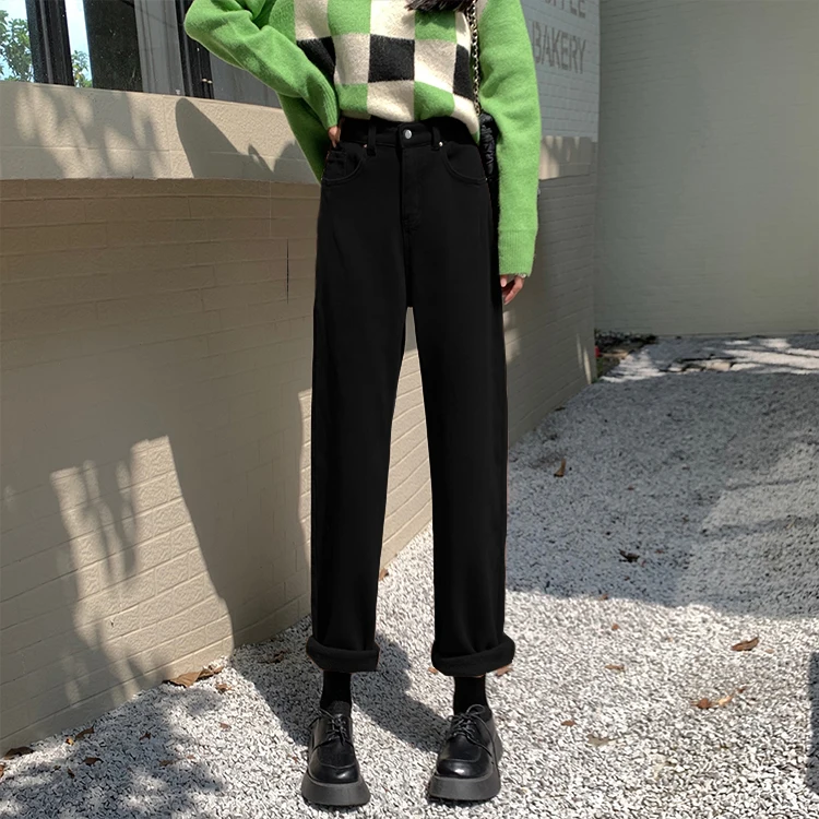 

DD1492 New retro thickened straight pants high waist slim long pants jeans