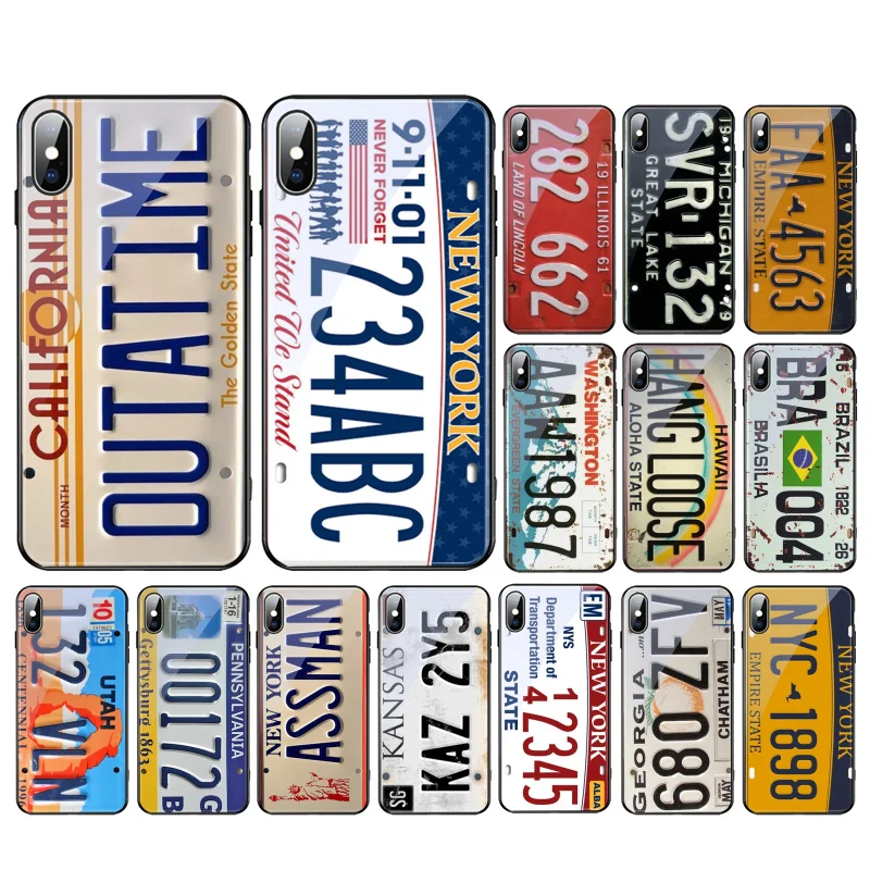 

License Plate Number Car Plate Glass Funda phone case For iphone 14 13 Pro Max 12 11 Pro Max XS XR X SE2 Mobile Phone Case