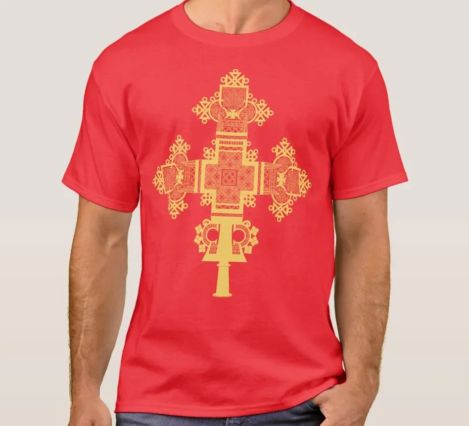 Футболка с символами христианства религиозные символы эфиопский крест 100% хлопок