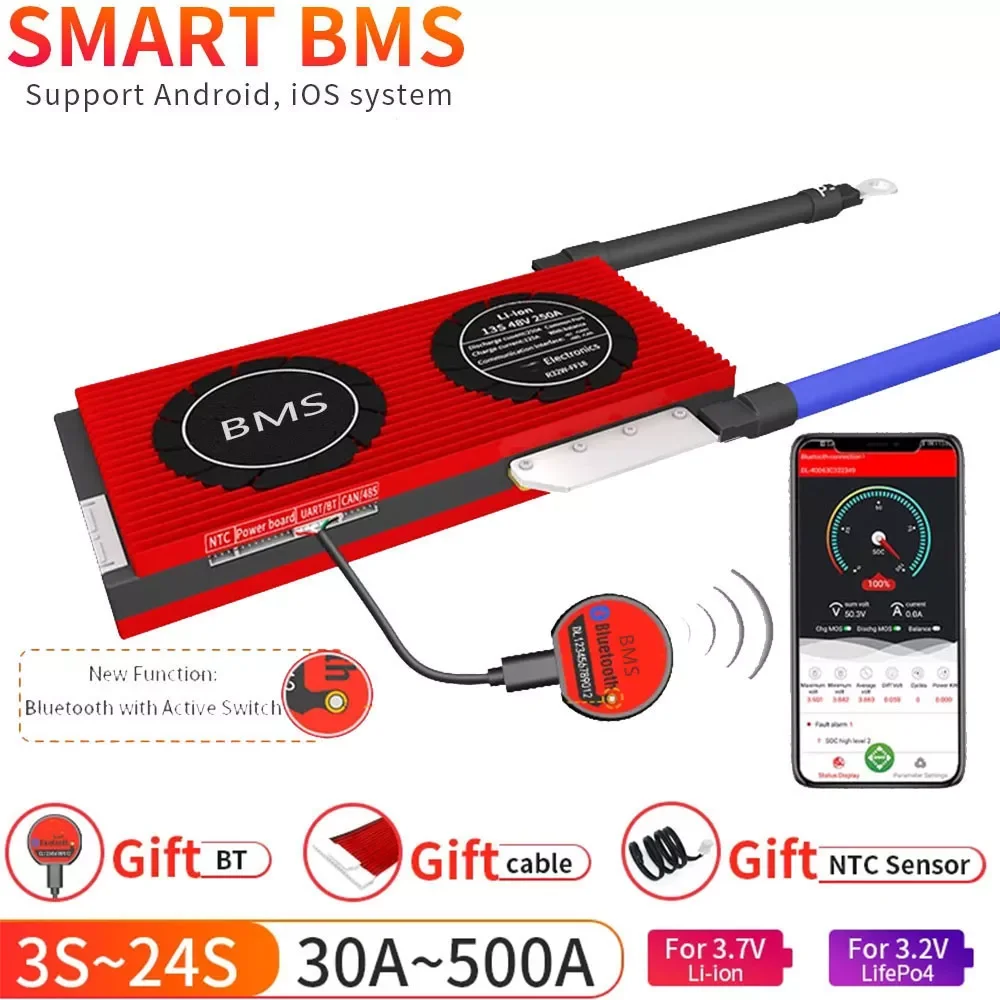 

Smart BMS 4s Lifepo4 Bluetooth Lipo 4S~24S 80A~250A USB UART Solar System Storage Batteries Balanceador de Bateria BMS 4s