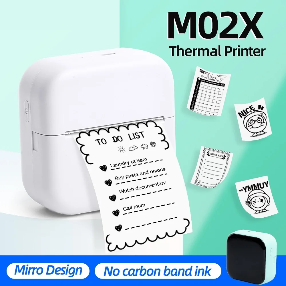 

2022 M02X Portable Mirro Design Mini Thermal Label Printer 57mm Printing Wireless Bluetooth Mobile Printer Pocket Impresora