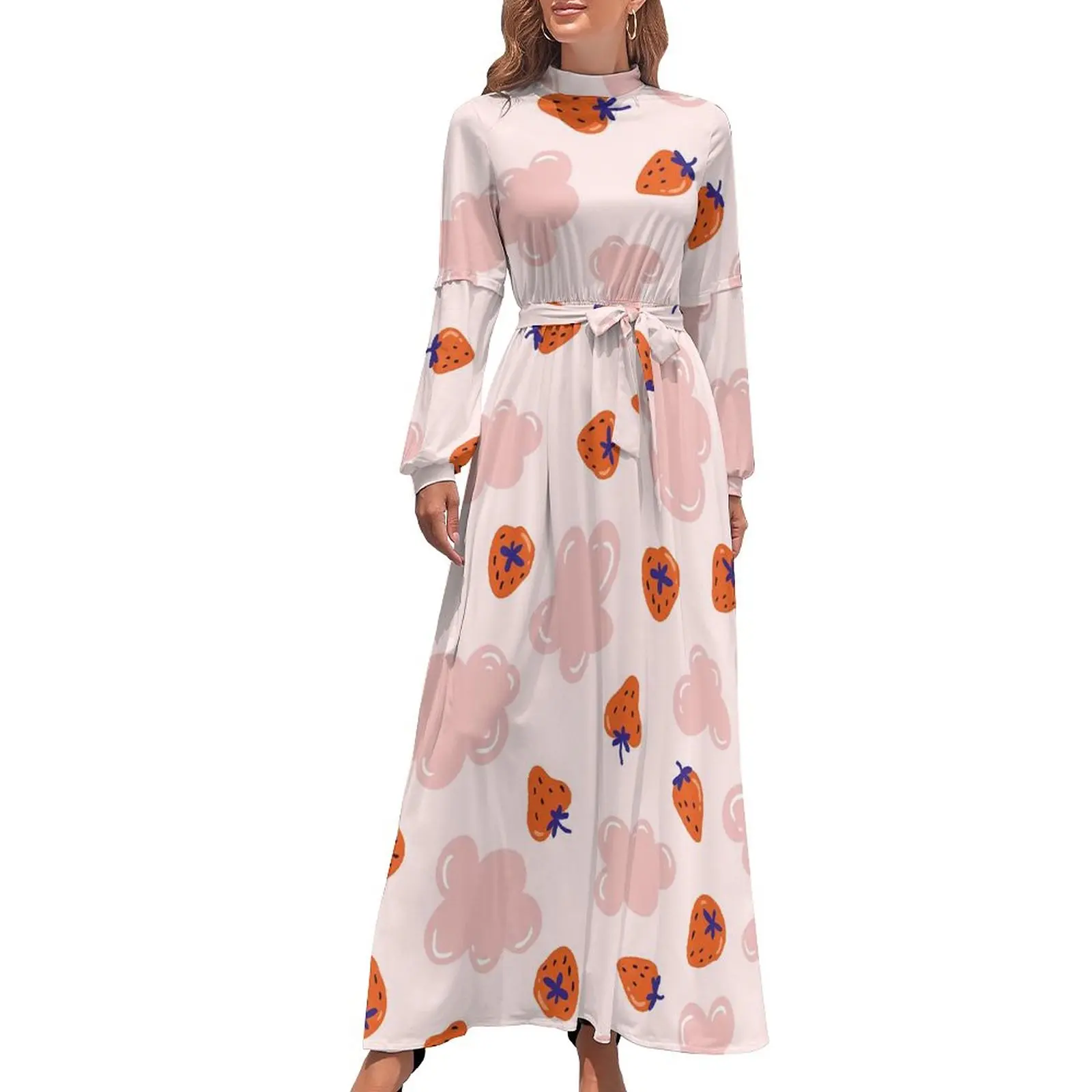 

Strawberry Cloud Dress Long Sleeve Food Short Dresses Teen Pattern Daily Wholesale One-Piece Dress